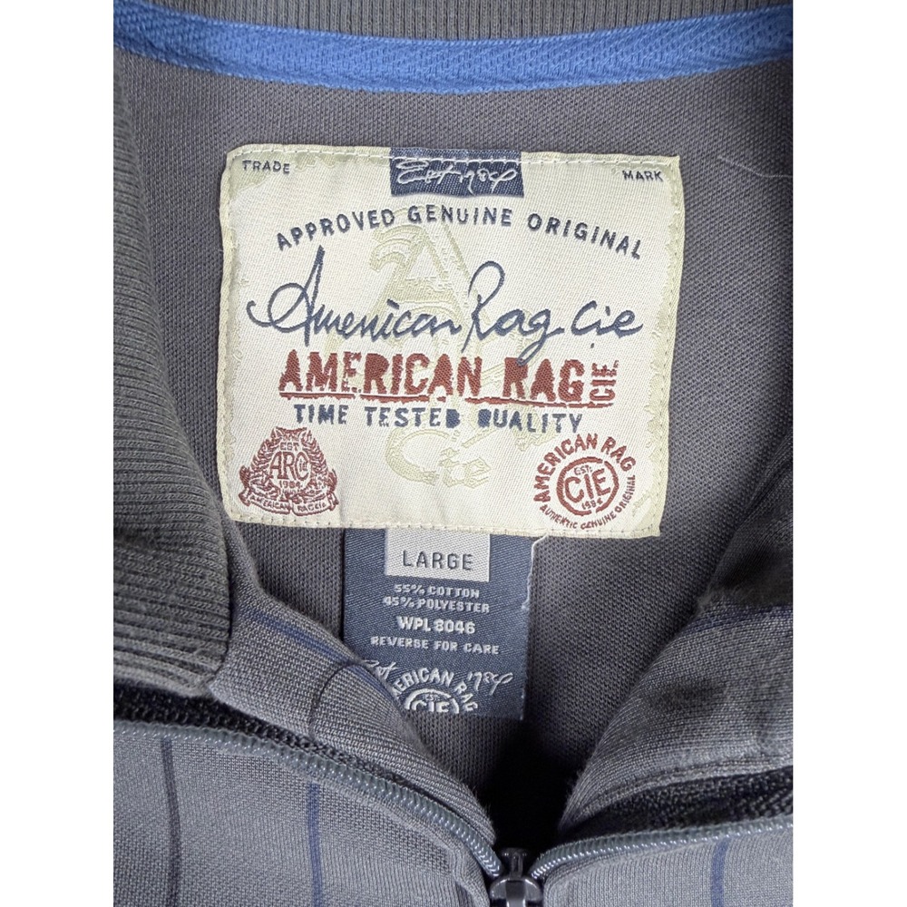 American Rag Mens Pinstripe Track Jacket Olive Green Full Zip Crest Large - Picture 2 of 8